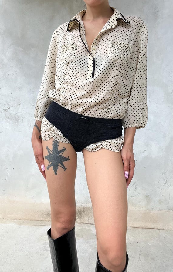 Camicia vintage di seta colora a pois