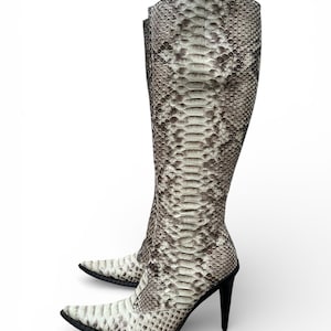 Gianni Bravo Python Rock Boots Vintage – Knee High Heeled Boots, Snakeskin Pattern, Made in Italy, Statement Designer Boots