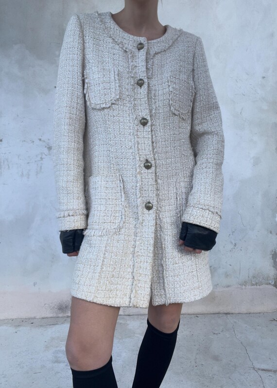 cream boucle mini jacket dress Cream Boucle Collared Mini Dress
