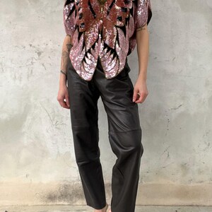 Vintage Sequin Butterfly Top | Pink Embellished Statement Blouse | Y2K 2000s Glam