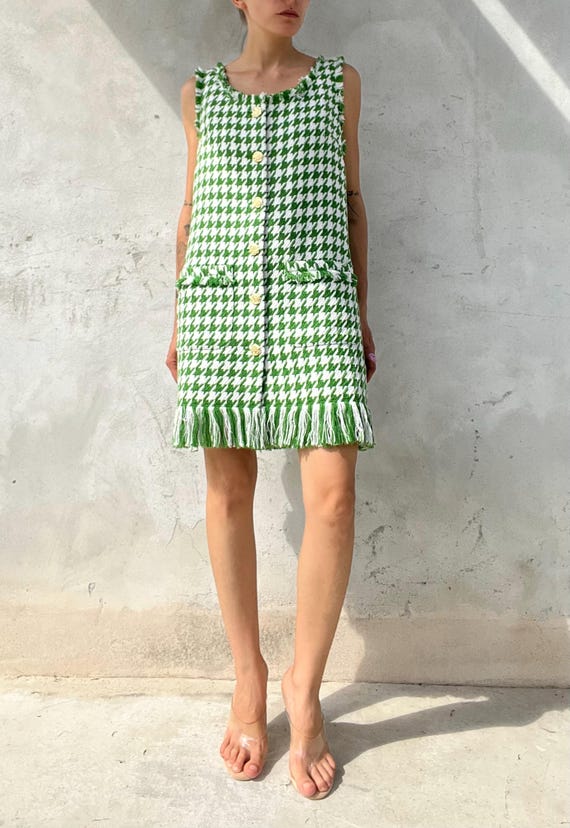 green houndstooth dress lime green houndstooth " A-Line Dress for Sale by gossiprag