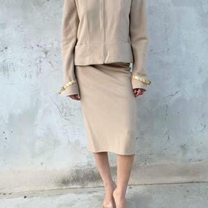 Traje vintage de pura lana con detalles de pitón amarillo – Hecho en Italia