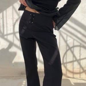 Vintage Y2K Black Lace Up Pants | Low Rise Flared Trousers | 2000s Black Pants