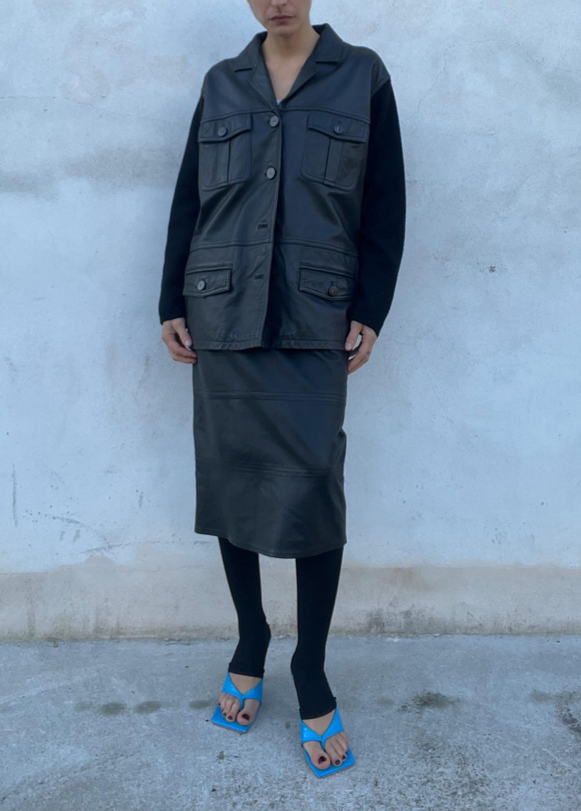 Giacca in pelle con inserti in maglia, foto 1 di 5