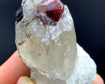 Natural Red Garnet Crystal On Quartz From Pakistan 67 Gram