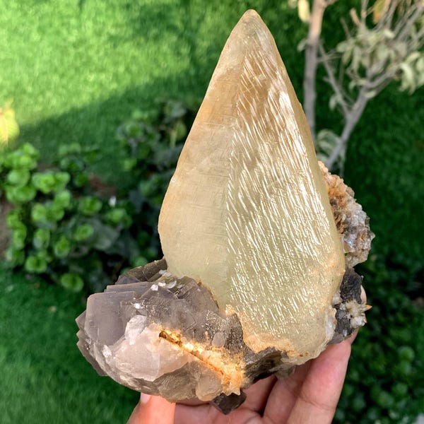 Dog Tooth Calcite with Purple Fluorite from Pakistan