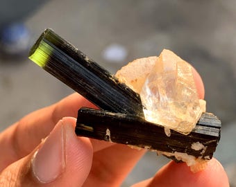 Green Cap Tourmaline Crystal with Quartz and Albite from Pakistan 61.00 Carats