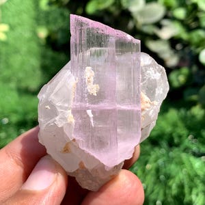 Pink Kunzite Crystal on Quartz