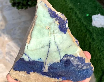 Green Aragonite with Blue Azurite Specimen from Afghanistan 579 Gram