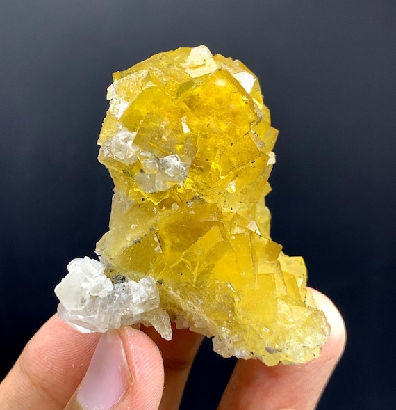 Iron Oxide Fluorite Crystal, Yellow Cubic Fluorite from Spain 64 Gram