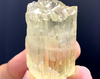 Fluorescent Yellow Triphane Kunzite, Double Terminated Kunzite Crystal from Afghanistan 33 Gram