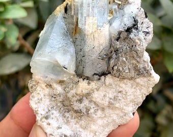Blue Aquamarine Crystals with Mica on Matrix 95 Gram