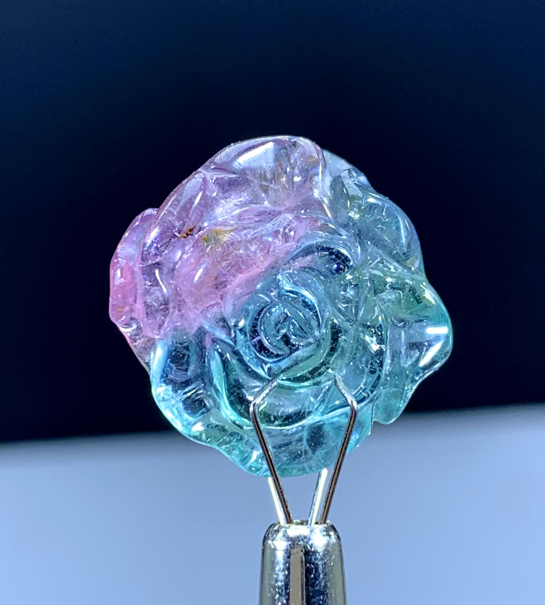 BiColor Tourmaline Carving: 19.40 Carat Gemstone from Afghanistan