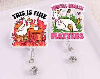 Funny Silly Goose intrekbare badgehaspel, ID-clip geestelijke gezondheid, This is Fine Goose Cadeau voor collega, te moe voor deze ID-houder, cadeau verpleegkundige