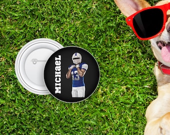 Custom Photo Football Player Buttons Template,Personalized Sport Team Pin Back Buttons,Player Name Number Buttons Badge,Football Team Pins