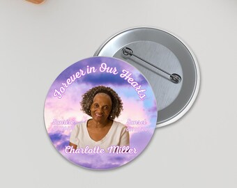 7Design Modello per pulsante "In loving Memory", Spilla per spille "Forever in Our Hearts", Distintivo con foto personalizzata, Distintivo con pulsante commemorativo personalizzato