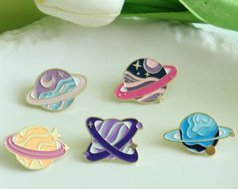 Cute Space Planet Enamel Pin Set,Star Sky Galaxy Collection Brooch,Funny Space Badge Pins,Cartoon Backpack Bag Lapel Pins,Kid Astronaut Gift