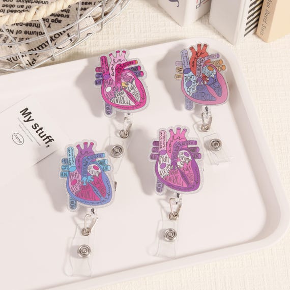 Anatomical Heart Badge Reel Clip,Cardiologist Cardiology Retractable ID Badge Holder,Organ Reel Badge,Cardiac Nurse Gift,Heart Surgeon Gift