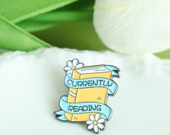 Currently Reading Book Enamel Pin,Book and Floral Pin,Reading Badge Bookish Lapel Pin,Book Lover Pins for Backpacks Jacket,Gift for Reader