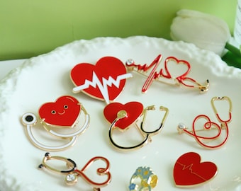 Funny Stethoscope Enamel Pin Set,Nursing Brooch,Stethoscope Heart Badges,Nurse Doctor Enamel Pin,Nurse Medical Gift,Gift for Nursing Student
