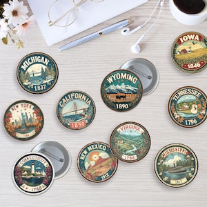 10 Stück USA Zustand Knopf, Vintage Style American Pin Abzeichen, rustikale Schild Knopf Zubehör, Weihnachtsgeschenke für Partyliebhaber, Amerika Zustand Embleme