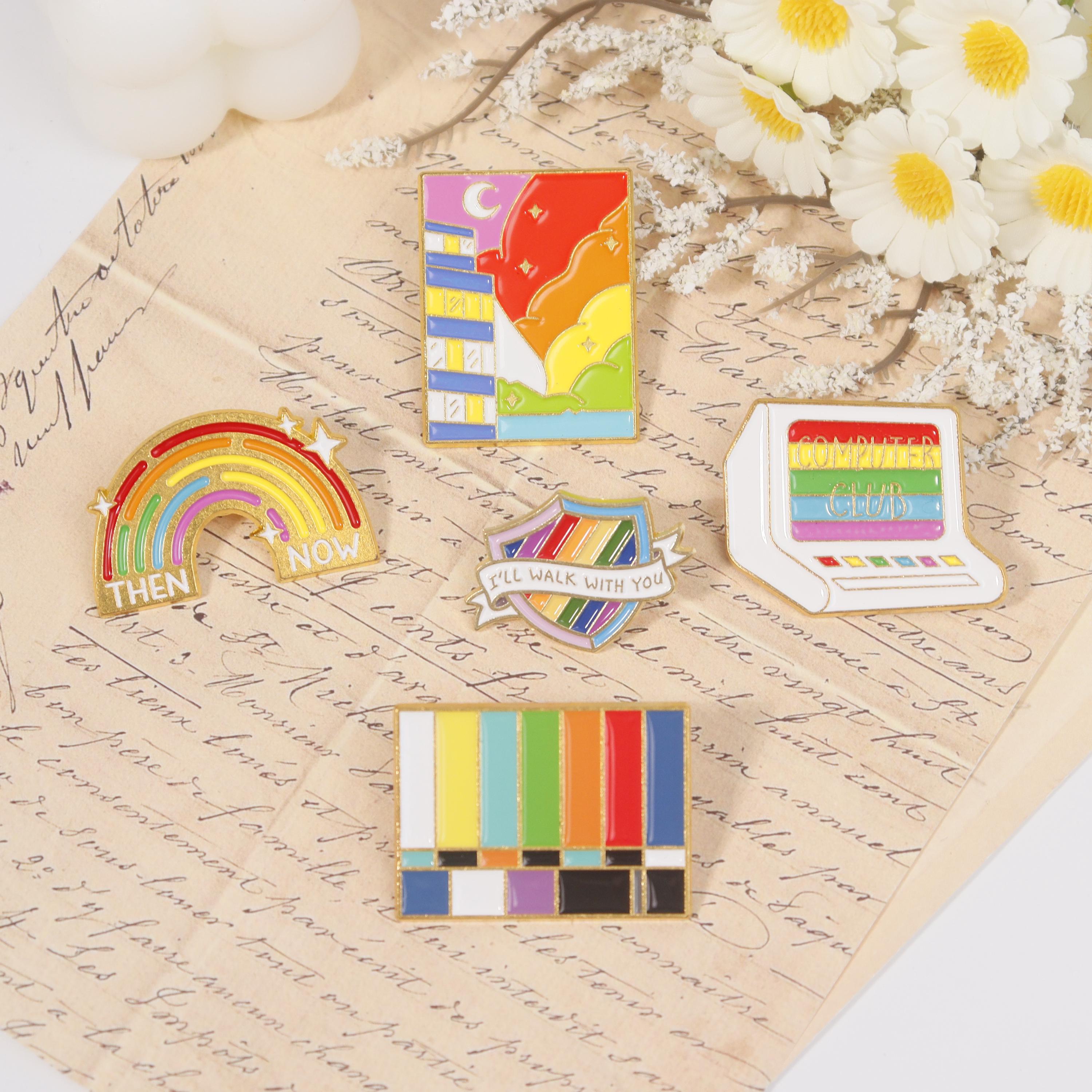 Rainbow Color Enamel Pin,I'll Walk With You Lapel Pin,Pride Colors,Pins for Clothes Backpack Hat,Gay LGBTQ LGBT Lesbian Pin,Rainbow Then Now