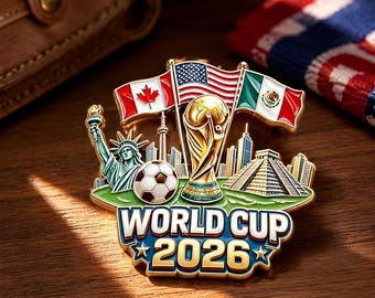 2026 Soccer Enamel Pin, USA Canada Mexico Flag Badge, Football Fan Gift, Trophy Lapel Pin, Game Day Souvenir, Stadium Party Decor