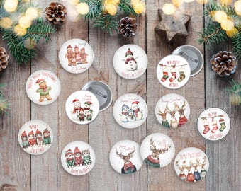 8 Designs Merry Christmas Button Template,Xmas Festive Pin back Buttons,Secret Santa Button Badge,Fall Season Gifts,The Virgin Mary Button