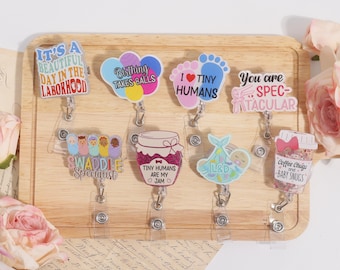 Glitter Swaddle Specialist Badge Reel,L&D Nurse Acrylic Retractable Badge,OBGYN Medical ID Holder,Birthing Takes Balls Reel,Baby Nurse Gift