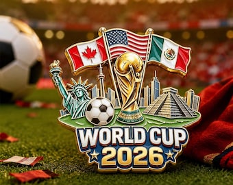 Emaille speld met voetbalthema 2026, vlag van de VS, Canada en Mexico, cadeau voor voetbalfans, trofee reversspeld, souvenir voor wedstrijddagen, decoratie voor stadionfeesten