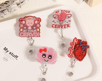 Cute Brain Nurse Badge Reel Clip,At Your Cervix Retractable ID Badge Holder,Cardiology Gynecology Anatomical Reel Badge,Doctor Nurse Gift