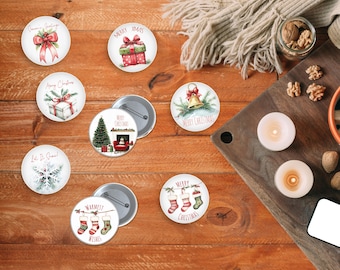 8 Designs Merry Christmas Button Template,Xmas Festive Pin back Buttons,Secret Santa Button Badge,Fall Season Gifts,The Virgin Mary Button