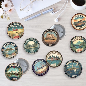 10 Stück USA Zustand Knopf, Vintage Style American Pin Abzeichen, rustikale Schild Knopf Zubehör, Weihnachtsgeschenke für Partyliebhaber, Amerika Zustand Embleme