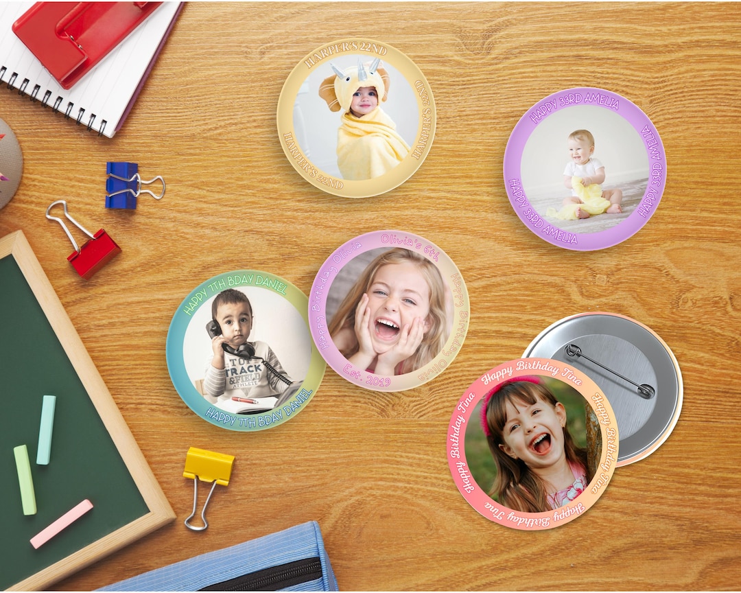 Custom Kids Photo Buttons Template,personalized Picture Birthday Pin ...