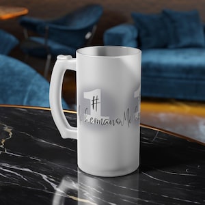 Frosted Glass Beer Mug - #1 Dad Gift, Unique Beer Stein, Frosted Mug for Father&#39;s Day, Home Bar Decor, Personalized Beer Lover Gift