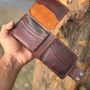 Cartera de cuero hecha a mano para hombre, billetera plegable de cuero genuino, billetera elegante para novio, esposo o alguien especial