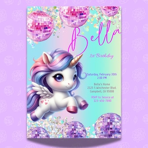 Unicorn Birthday Invitation, Invitation Download Printable, Magical Pastel Rainbow Unicorn, digital invitation
