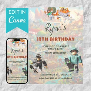 Roblox Birthday Invitation Template: Editable Canva Design (Digital Download 5x7 in)