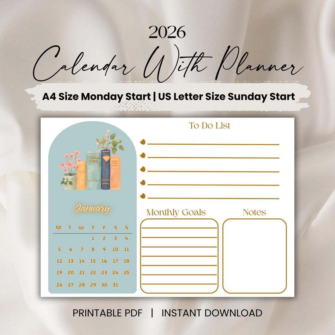 2026 Monthly Calendar Printable, Watercolor Planner With Notes (a4 ...