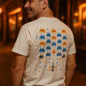 Galactic Battle, Galaga-Inspired Unisex Retro T-Shirt (Pixel-Art Style)