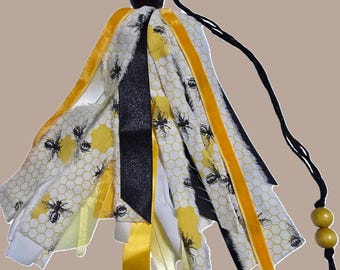 Handmade Bee Tassel • Honeycomb Ribbon Tassel • Farmhouse Decor • Yellow Black Boho Tassel • Bee Lover Gift • One of a Kind Accessory