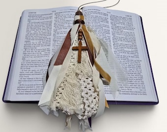 Handmade Bible Tassel Bookmark • Rustic Cross Tassel • Christian Gift • Faith Decor • Boho Bible Accessory • One of a Kind Prayer Journal