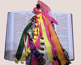 Handmade Colorful Tassel • Boho Ribbon • Bright Pom Pom Tassel • Artistic Gift • Eclectic Home Decor • One of a Kind