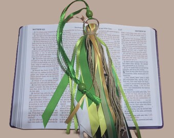 Handmade Green Tassel • Camouflage Ribbon • Rustic Boho Decor • Outdoor Adventure Gift • Farmhouse Accessory • One of a Kind