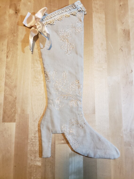 Khaki/Ivory Victorian Boot Christmas Stocking
