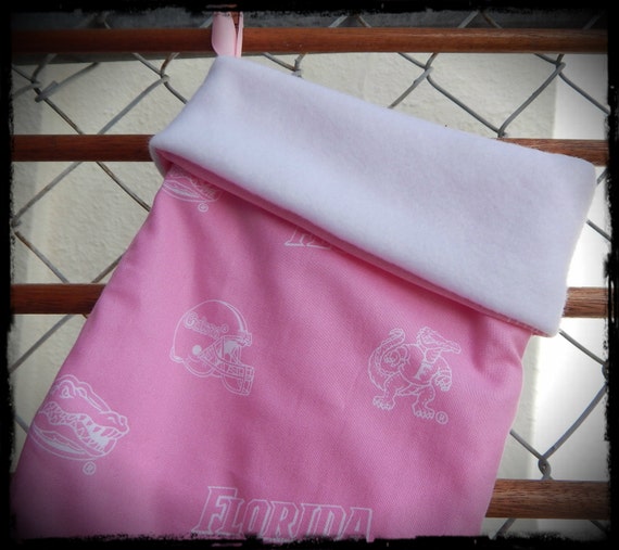PINK Florida Gators Fabric and lined with white Fleece Christmas Stocking
