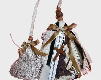 Handmade Bible Tassel • Rustic Faith Tassel with Cross • Christian Gift • Boho Scripture Bookmark • One of a Kind Religious Decor