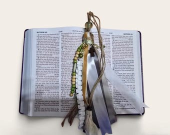 Handmade Bible Tassel • Rustic Faith Bookmark • Christian Gift • Neutral Boho • Farmhouse Decor • One of a Kind Religious