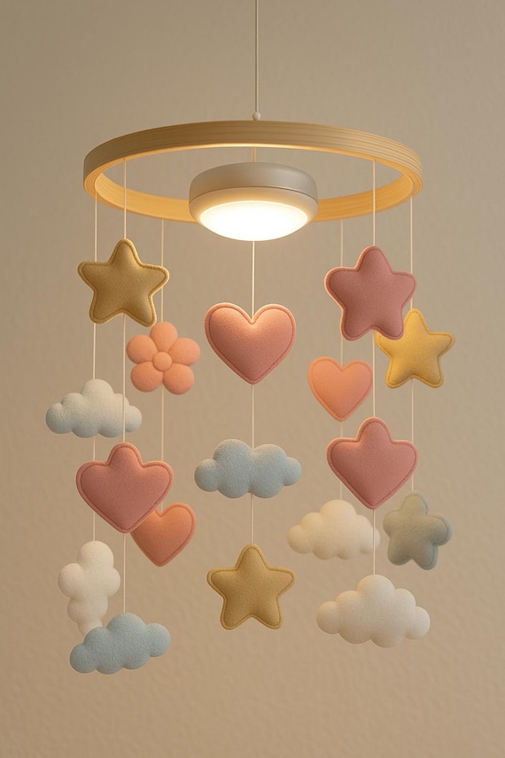 Nursery mobile, moon night light, handmade, baby crib mobile, baby shower gift, nursery decor.