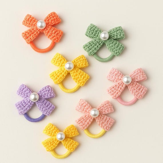 Set of 8 Handmade Crochet Bows – Made with Love
